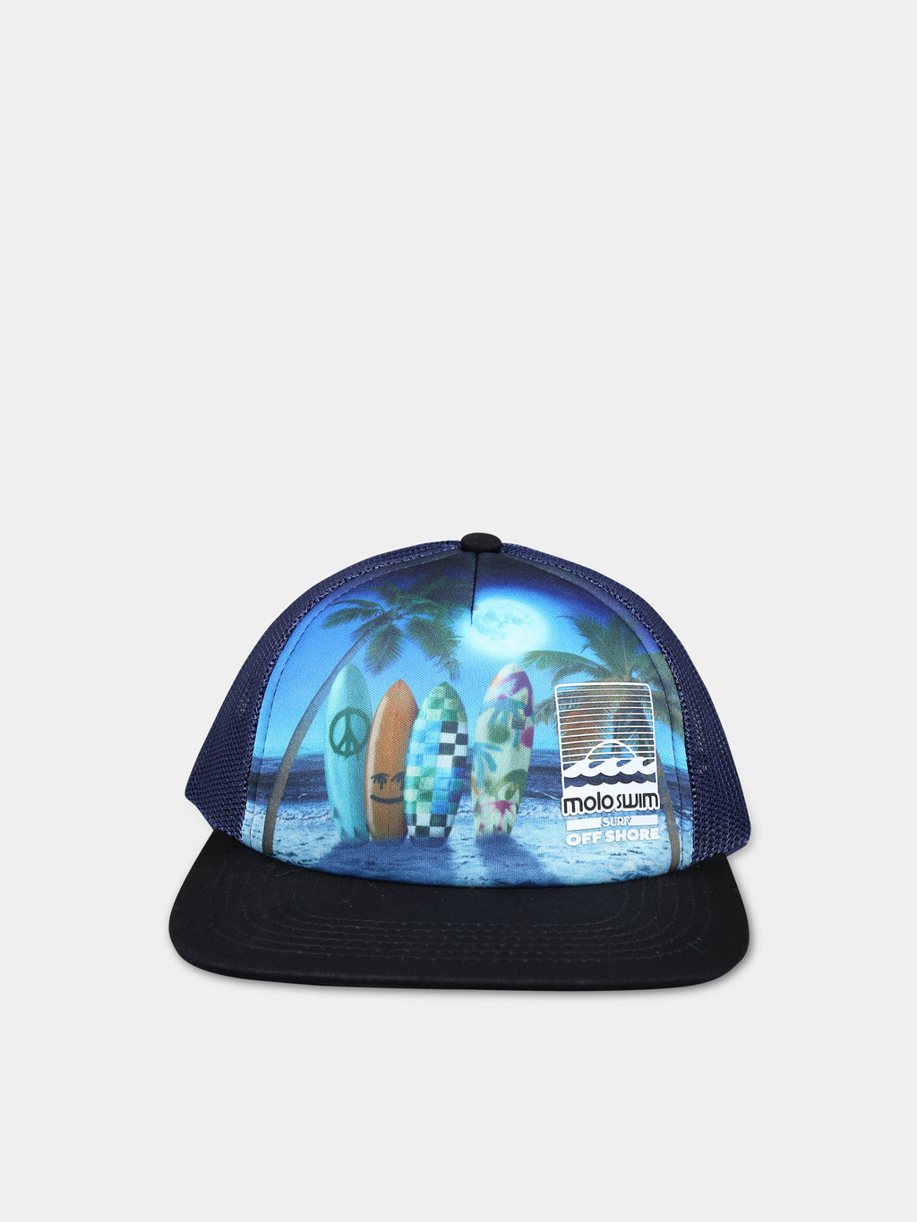 Black hat for boy with surfboard print